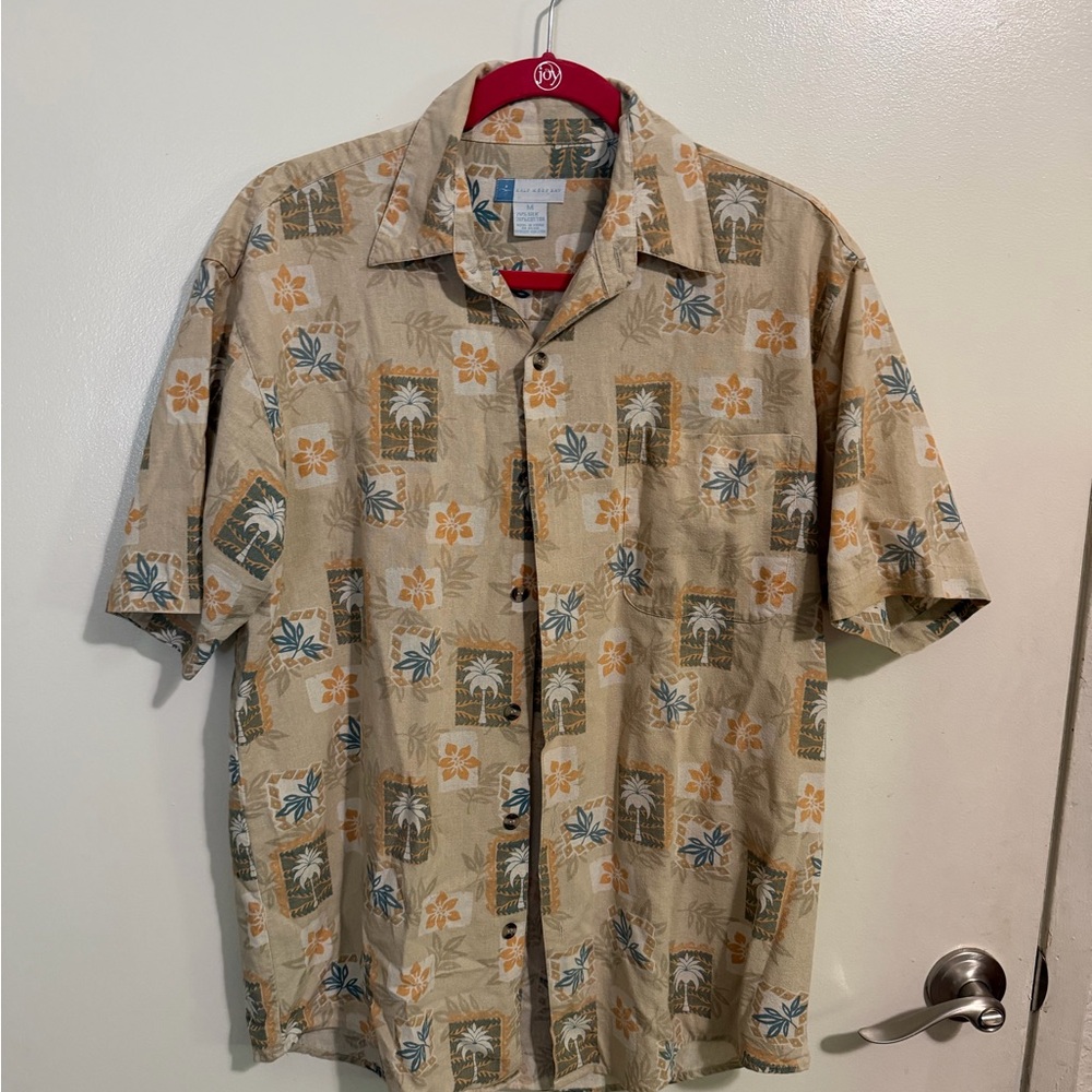 Island Aire Men's Tan Tropical Print Short-Sleeve Button-Down Shirt